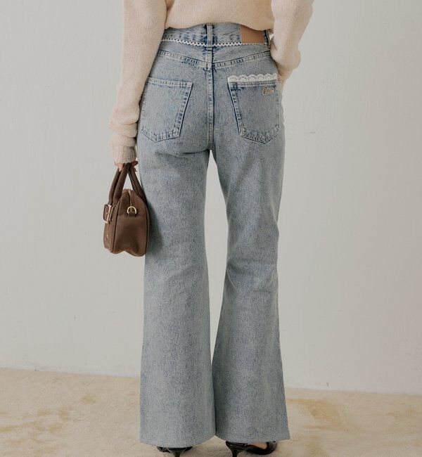  「【新色追加】レースデザインフレアデニム」|デニム|