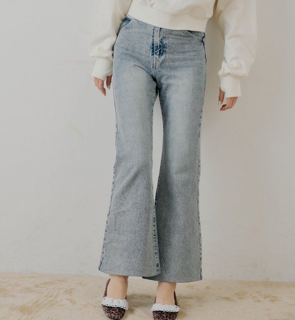  「【新色追加】レースデザインフレアデニム」|デニム|
