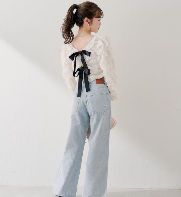  「【SALON by Chico】前後2wayフロントリボンポコポコブラウス」|シャツ・ブラウス|