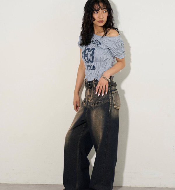  「《UNISEX / サイズ展開あり》スラッシュポケットブラストワイドデニム」|デニム|