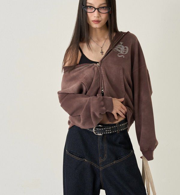  「【SLOPPY】 ラインストーンジップパーカー」|パーカー|