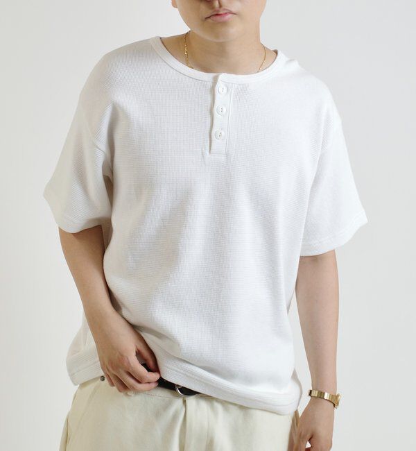  「【Sourcream/サワークリーム】ワッフルヘンリーネックTEE / 2サイズ」|Tシャツ・カットソー|ホワイト