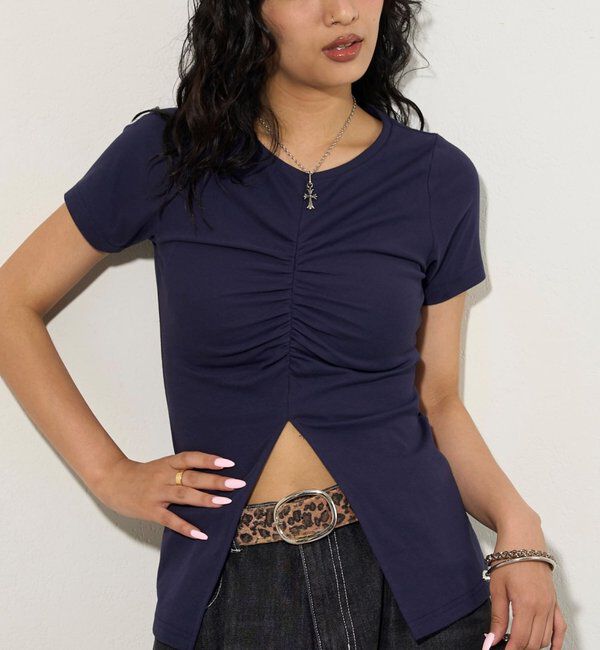  「ギャザースリットTEE」|Tシャツ・カットソー|