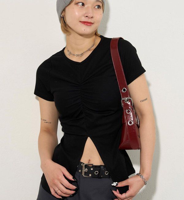  「ギャザースリットTEE」|Tシャツ・カットソー|