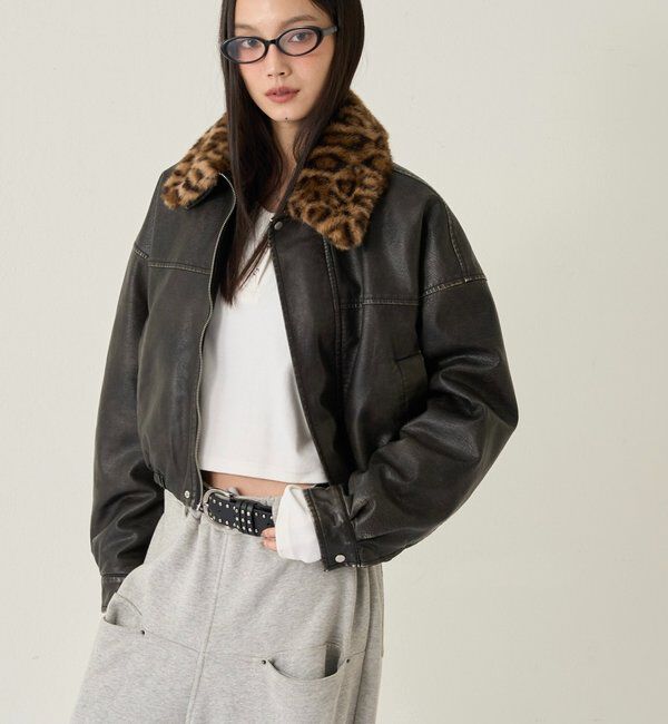  「3way ヴィンテージライクレザーボアブルゾン」|ブルゾン・スタジャン|