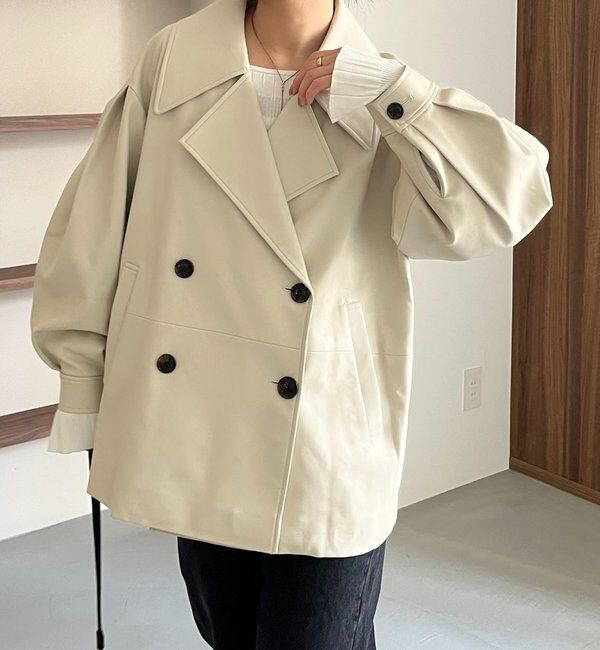  「【サイズ展開あり】レザーミドルコート」|その他|