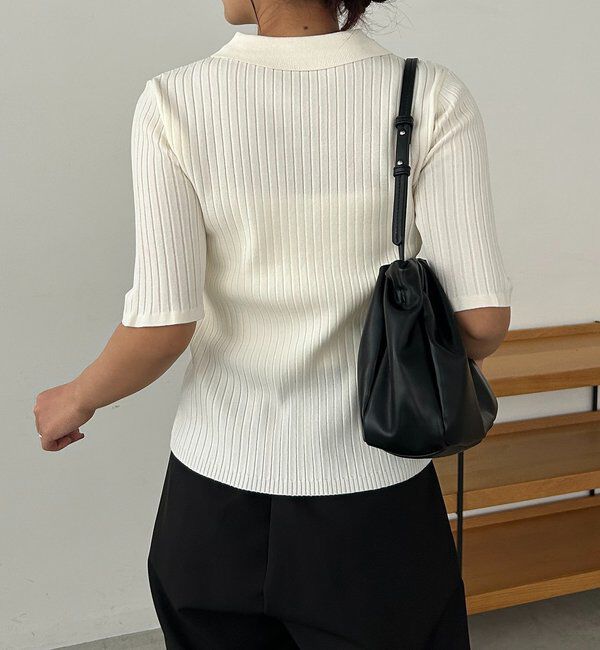  「【全骨格◎】ハーフスリーブポロニット」|カーディガン|