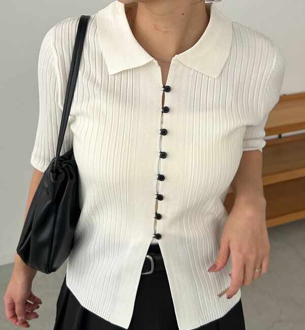  「【全骨格◎】ハーフスリーブポロニット」|カーディガン|