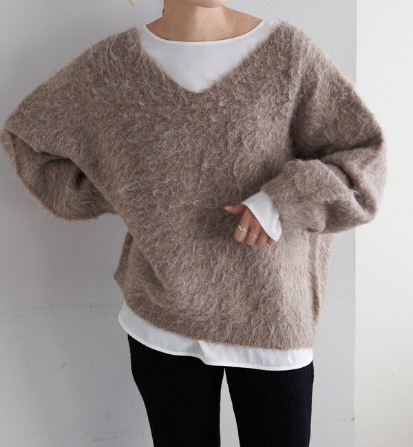  「【着映えニット】シャギーＶネックプルオーバー」|ニット・セーター|モカ
