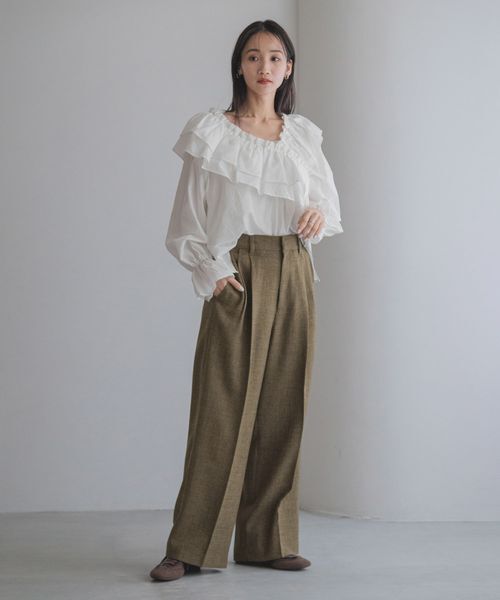 LOWRYS FARM「メランジツイルワイドパンツ」|チノ|