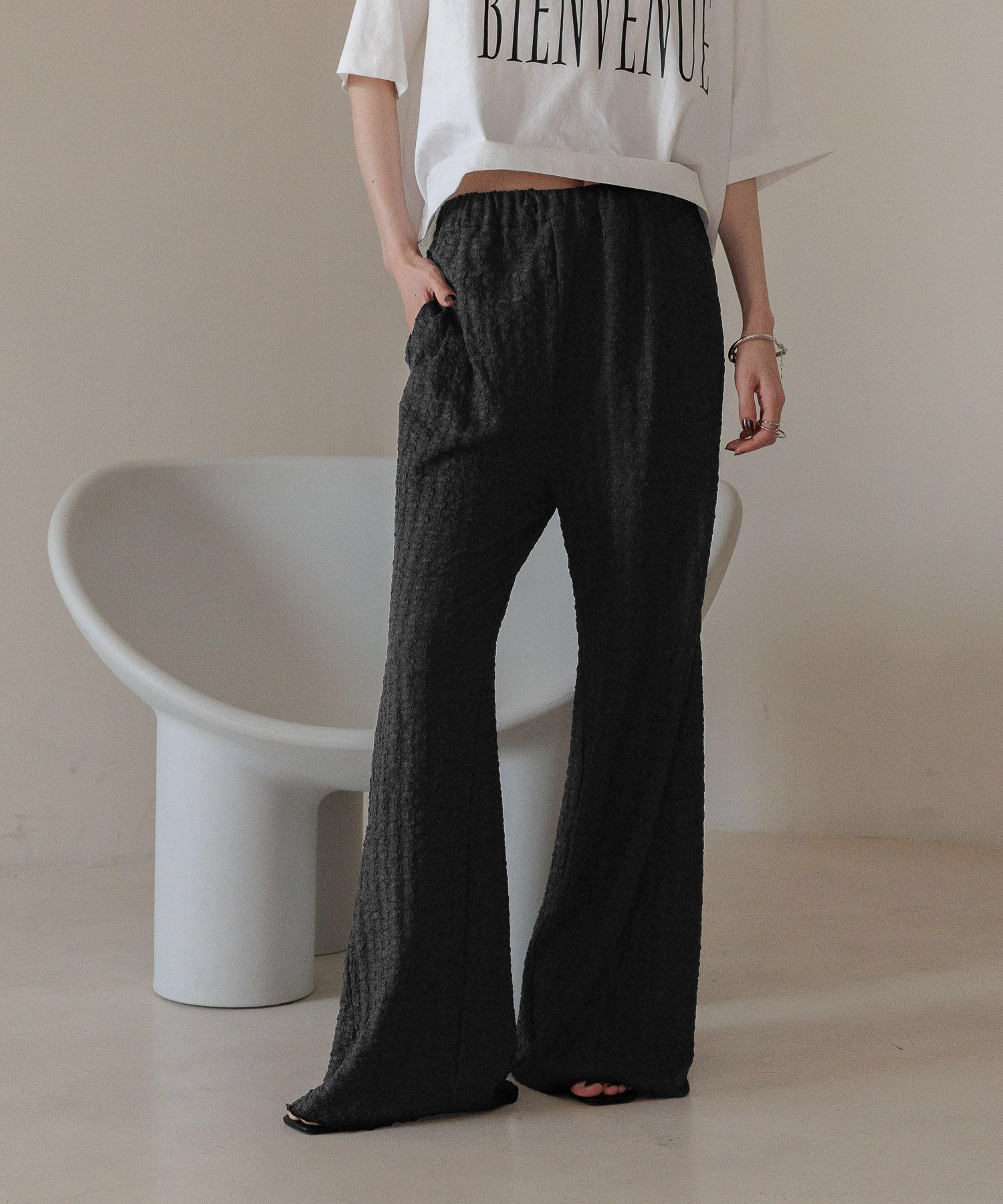 LOWRYS FARM「アソートフレアパンツ」|チノ|BLK