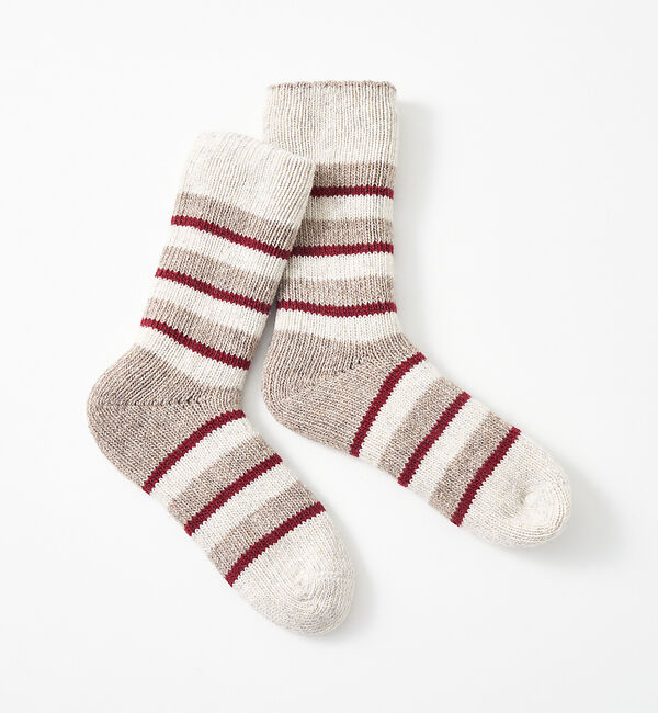 collex「【ecuvo】別注 ボーダーWソックス」|ソックス|レッド