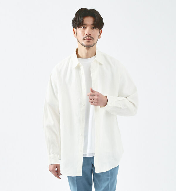 ABAHOUSE「【LUXE Linen Solaro】長袖 リネンシャツ」|シャツ・ブラウス|オフホワイト
