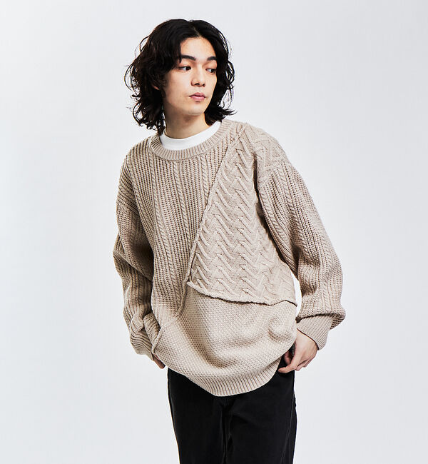 ABAHOUSE「【AH ABAHOUSE】ハンドステッチ プルオーバー ニット」|ニット・セーター|グレージュ