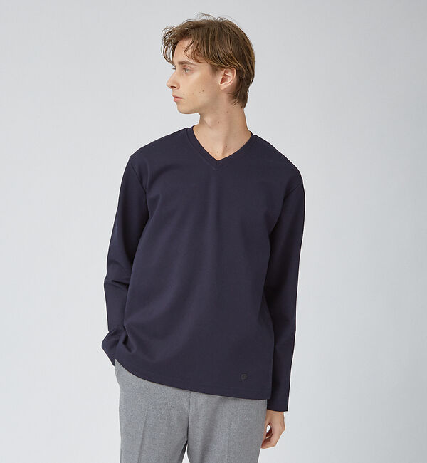 ABAHOUSE「【Vネック】ECO VERO レーヨンポンチTシャツ / ロンT」|Tシャツ・カットソー|ダークネイビー
