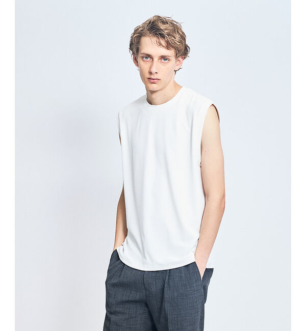ABAHOUSE「【ストレッチテレコ】ノースリーブ クルーネック Tシャツ / タンクトップ」|キャミソール|