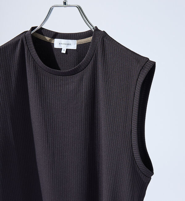 ABAHOUSE「【ストレッチテレコ】ノースリーブ クルーネック Tシャツ / タンクトップ」|キャミソール|ブラック