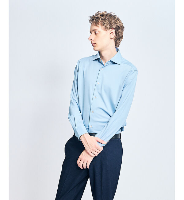 ABAHOUSE「【接触冷感】アイスピケ ストレッチ 長袖シャツ / FLEX SHIRTS」|シャツ・ブラウス|サックスブルー