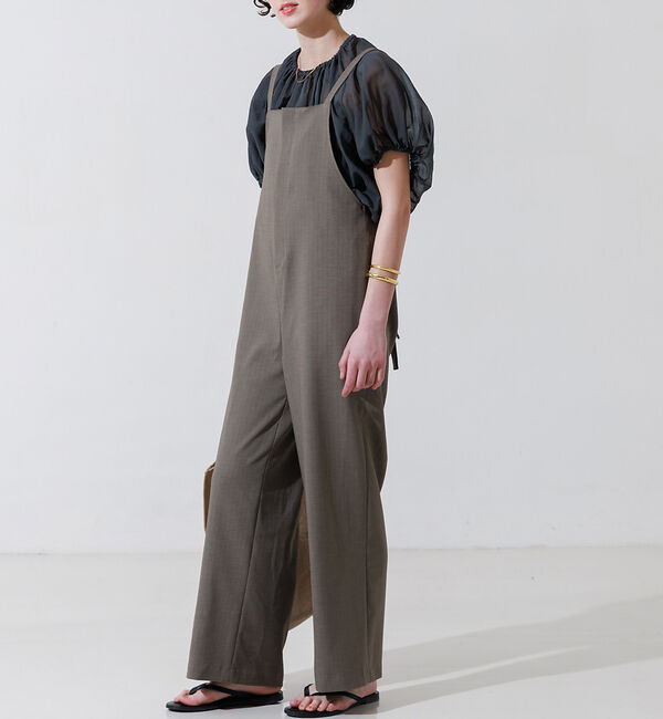 Rouge vif「リネンライクストレッチサロペット」|オールインワン|ブラウン