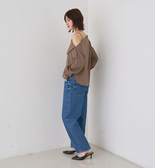 Rouge vif「【新色登場】【一部店舗限定】アシメオフショルブラウス ストライプ」|シャツ・ブラウス|