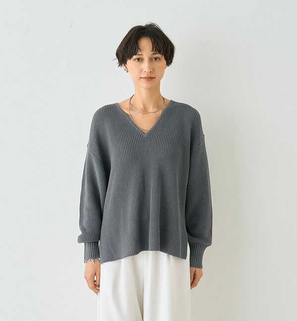 Rouge vif「片畦ハートVネックコットンプルオーバーニット」|ニット・セーター|