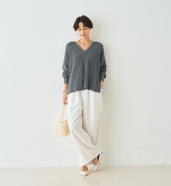 Rouge vif「片畦ハートVネックコットンプルオーバーニット」|ニット・セーター|