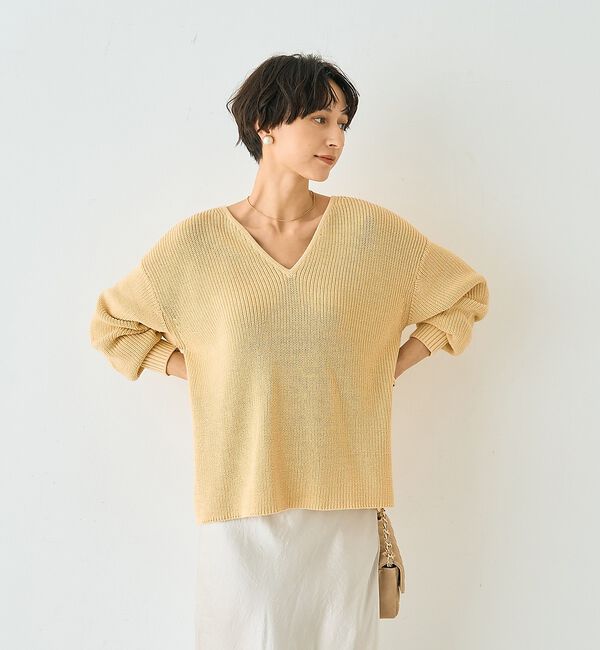 Rouge vif「片畦ハートVネックコットンプルオーバーニット」|ニット・セーター|