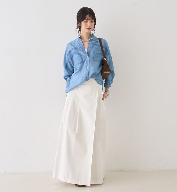 Rouge vif「シアーデニムスタンドネックシャツ/バンドカラーシャツ【予約】」|シャツ・ブラウス|