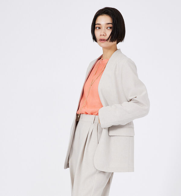 qualite「【セットアップ対応】クリスピーリネンジャケット」|ノーカラージャケット|