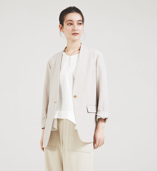 qualite「【セットアップ対応】クリスピーリネンジャケット」|ノーカラージャケット|