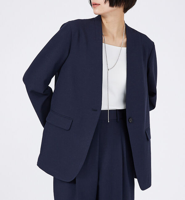 qualite「【セットアップ対応】クリスピーリネンジャケット」|ノーカラージャケット|ネイビー