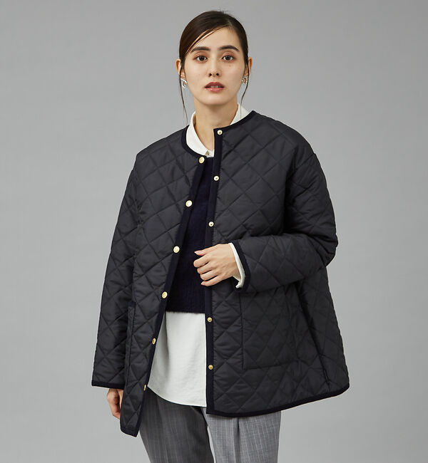 qualite「【TRADITIONAL WEATHERWEAR】キルティングノーカラーミドルブ」|ブルゾン・スタジャン|ネイビー