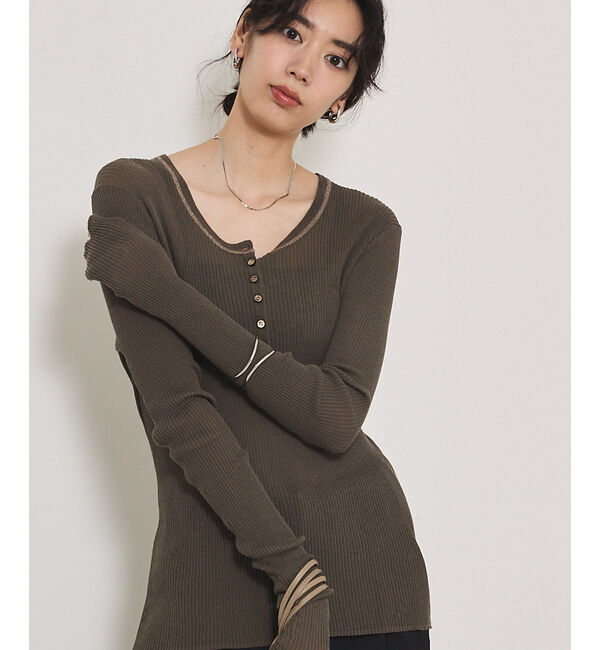 qualite「ヘンリーネックシアーリブニット」|Tシャツ・カットソー|モカ
