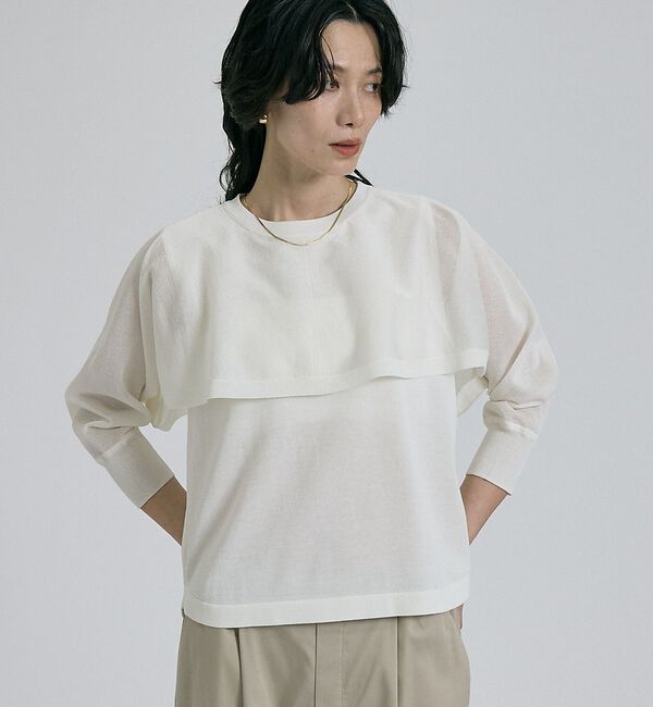 qualite「【ケープ&times;タンクの2WAY仕様】シアーケープニット」|シャツ・ブラウス|オフホワイト