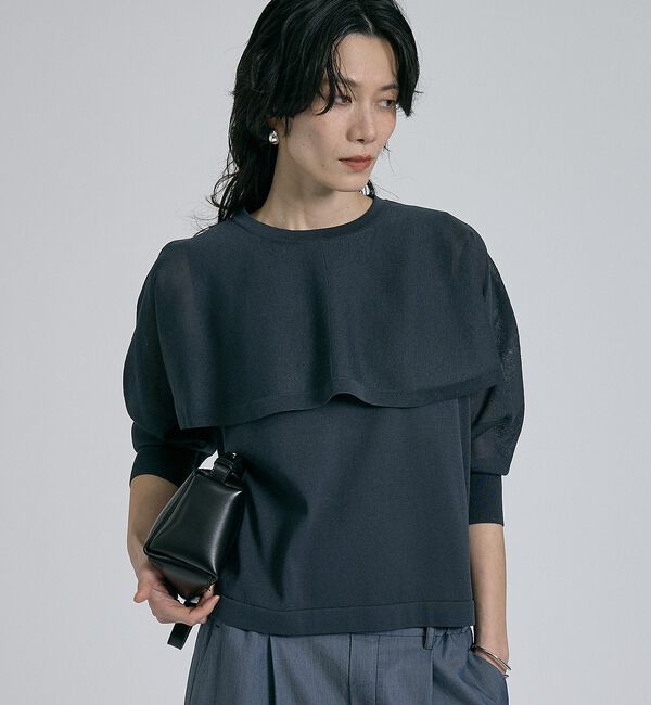 qualite「【ケープ&times;タンクの2WAY仕様】シアーケープニット」|シャツ・ブラウス|