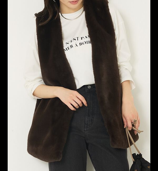 abahouse mavie「フェイクファーベスト」|ベスト・ジレ|ダークブラウン