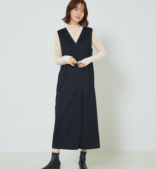 abahouse mavie「【大人のいちまんワンピ】ウォームジャージージレ風ジャンスカ」|ジャンパースカート|