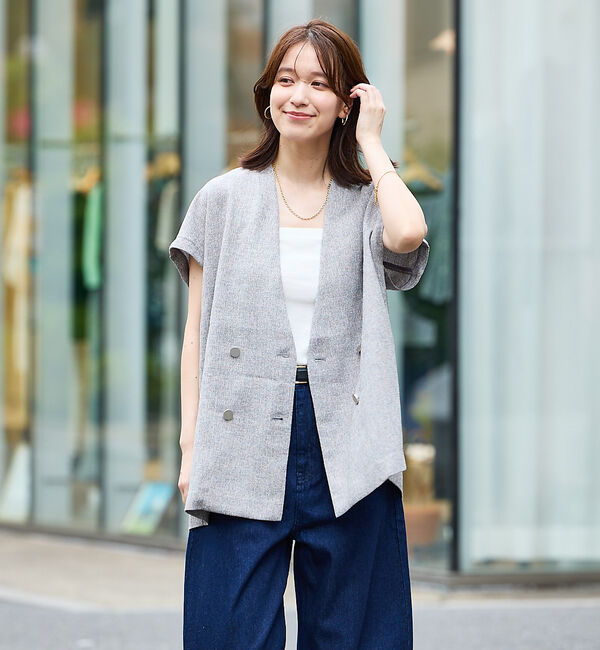 abahouse mavie「【セットアップ対応】ライトツィードフレンチジャケット」|ベスト・ジレ|