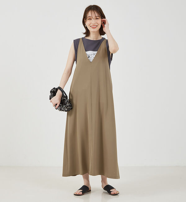 abahouse mavie「【大人のいちまんワンピ】クールタッチサテンキャミジャンスカ」|ジャンパースカート|