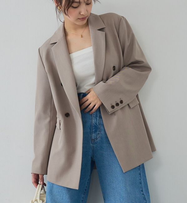 abahouse mavie「【春映えシルエット】ダブルジャケット/フリーサイズ/春アウター/長袖/春服」|その他|ベージュ