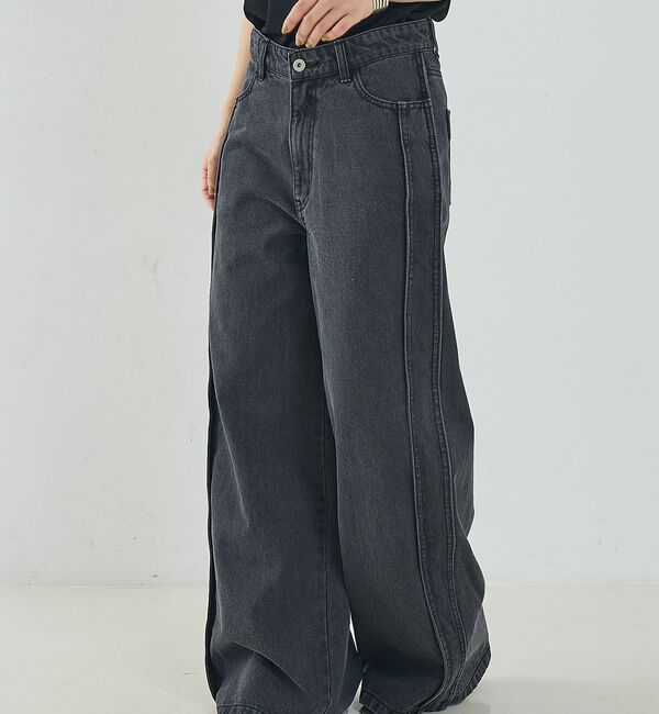 NOMINE「サイドライン ワイド デニムパンツ」|デニム|
