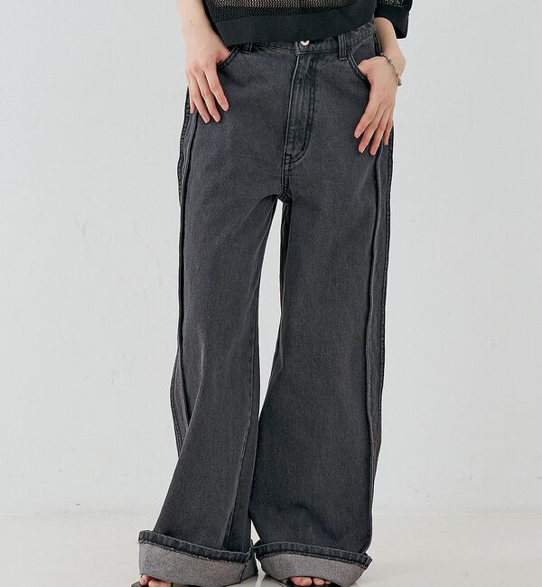 NOMINE「サイドライン ワイド デニムパンツ」|デニム|