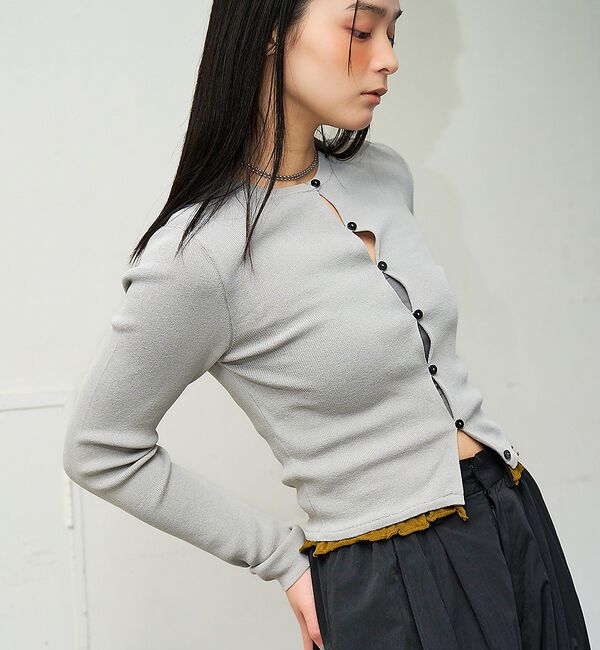 NOMINE「バイカラーコンパクトカーディガン」|カーディガン|ライトグレー