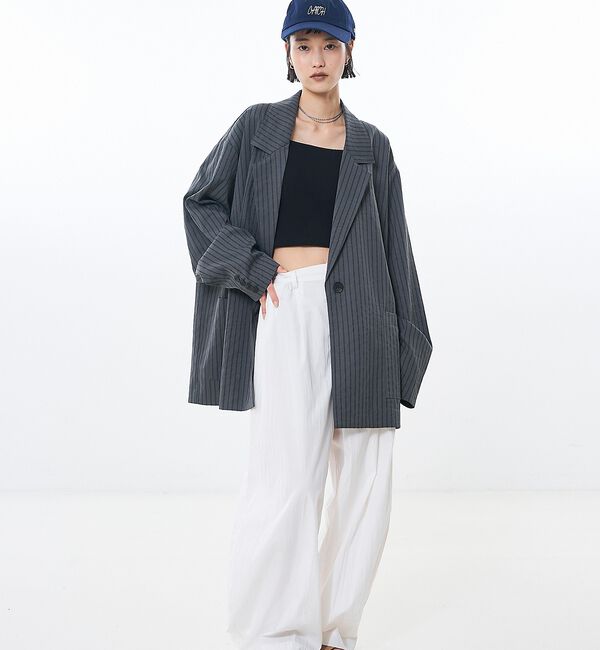 NOMINE「ストライプワイドジャケット」|テーラードジャケット|