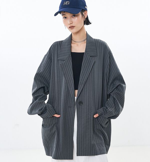NOMINE「ストライプワイドジャケット」|テーラードジャケット|