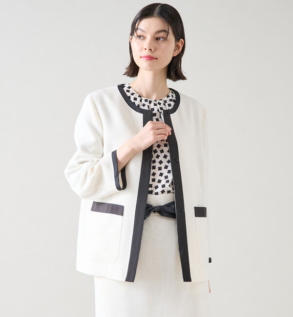 TIARA「バイカラージャケット（セットアップ可）」|ノーカラージャケット|オフホワイト