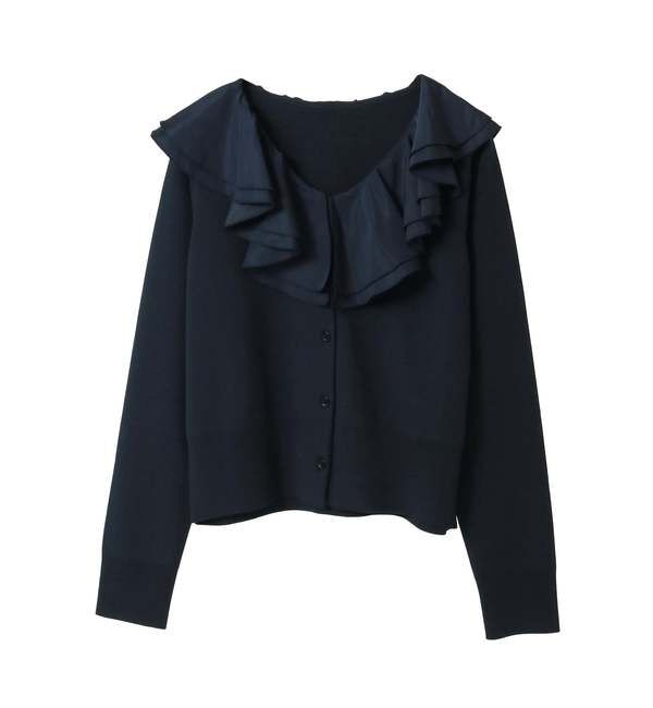 TIARA「フリルカラーカーディガン」|ニット・セーター|ネイビー