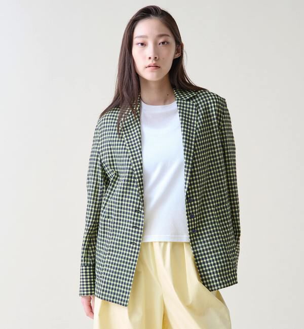 TIARA「ギンガムチェックブラウスジャケット」|テーラードジャケット|ネイビー&times;イエロー