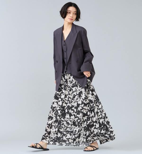 Liesse「強撚割繊フラワープリントギャザーロングスカート」|スカート|