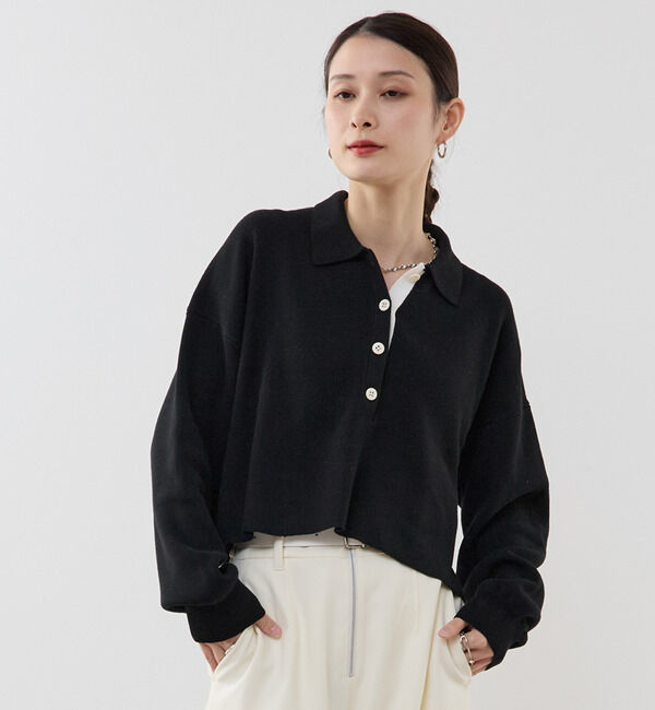 Soffitto「ポロ ニットプルオーバー」|ニット・セーター|ブラック